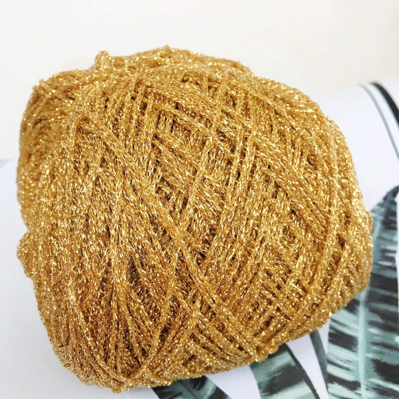 Clisil 860yd Gold Lurex Thread 3.52oz Shining Glitter Sparkle Metallic Yarn DIY Fancy Crochet Project String Knitting Sweater Scarf Accessory 3mm Thick Golden - Image 2